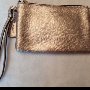 Genuine Coach Gold Crossgrain Leather Wristlet